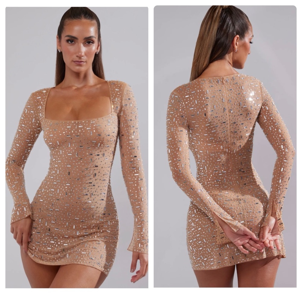 Oh Polly Tan Sequin Mini Dress